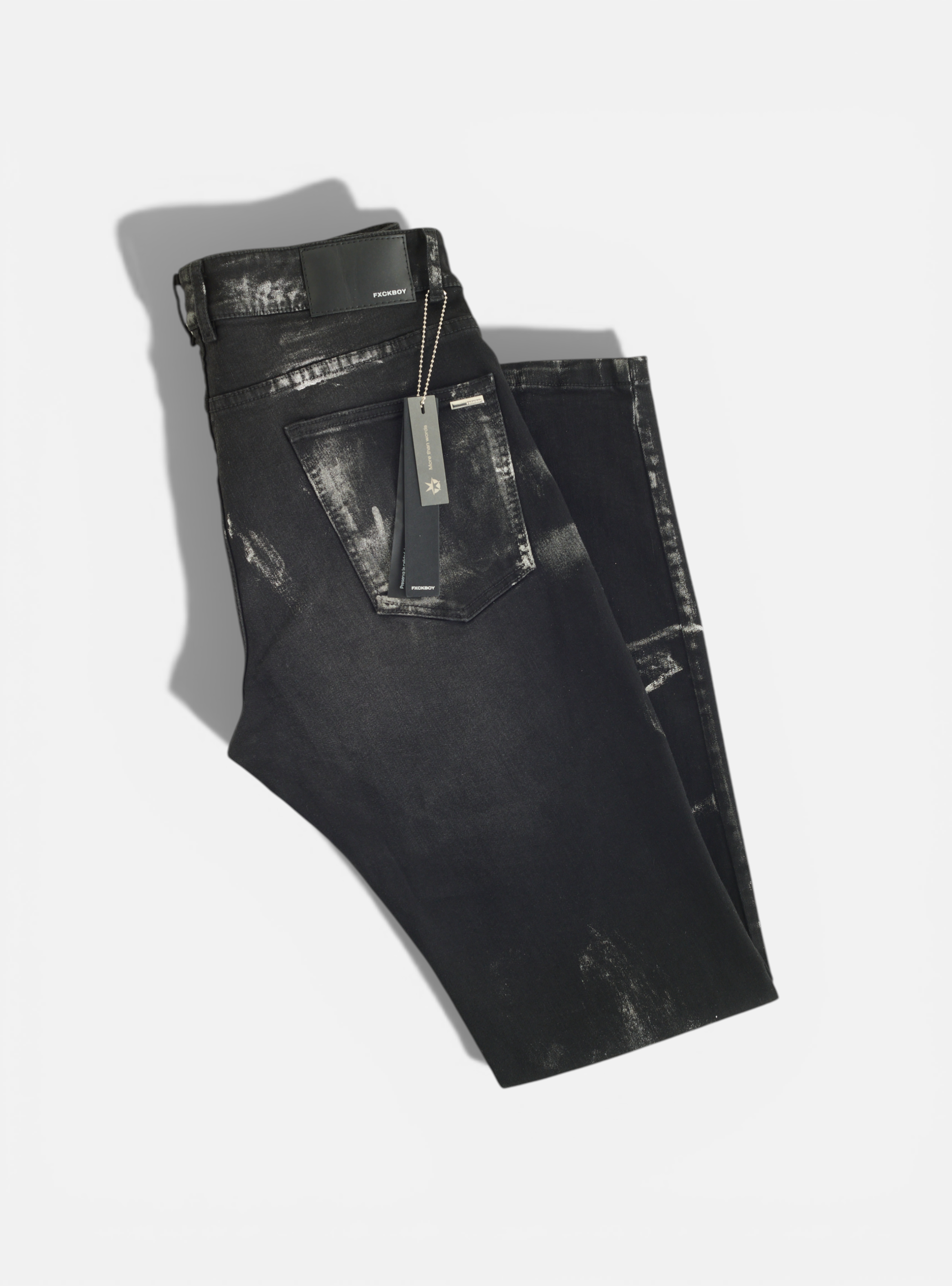 Fxckboy black skinny fit jeans with distressed detailing and a carbon fabric finish.