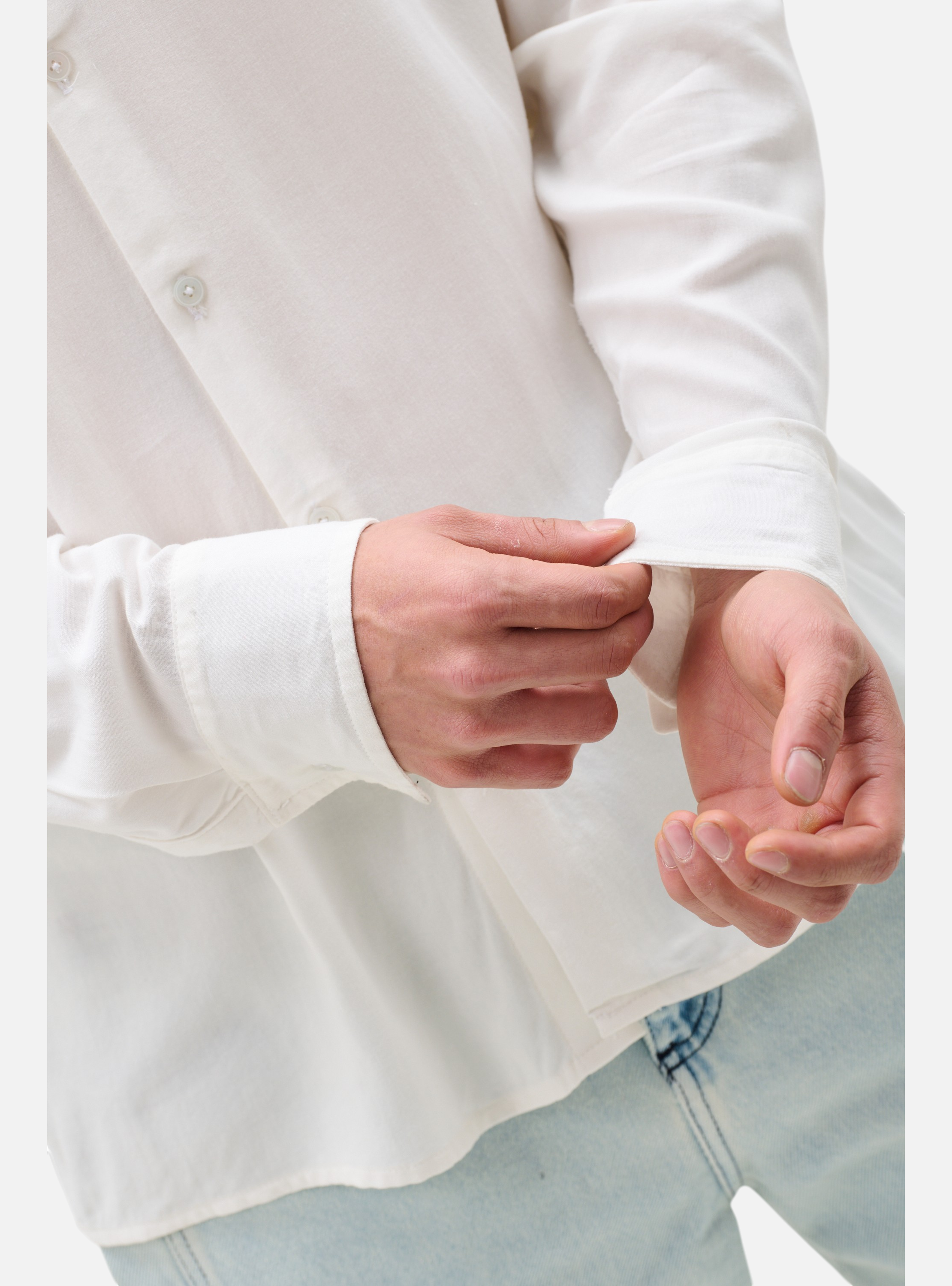 Fxckboy relaxed fit bone white rayon poplin long sleeve shirt with button closure.