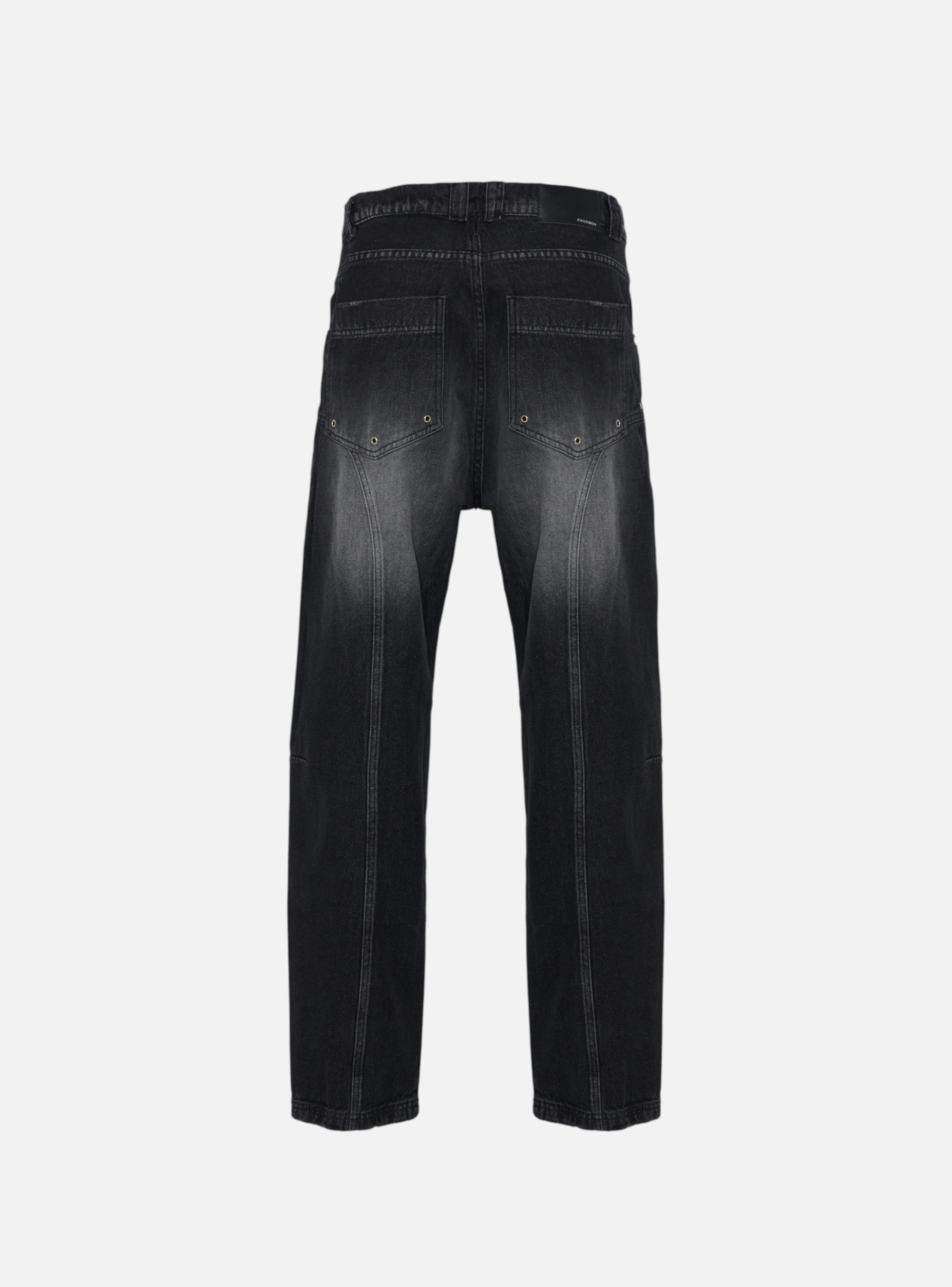 Fxckboy Relaxed System 07 dark grey washed denim jeans with a technical design and relaxed fit.