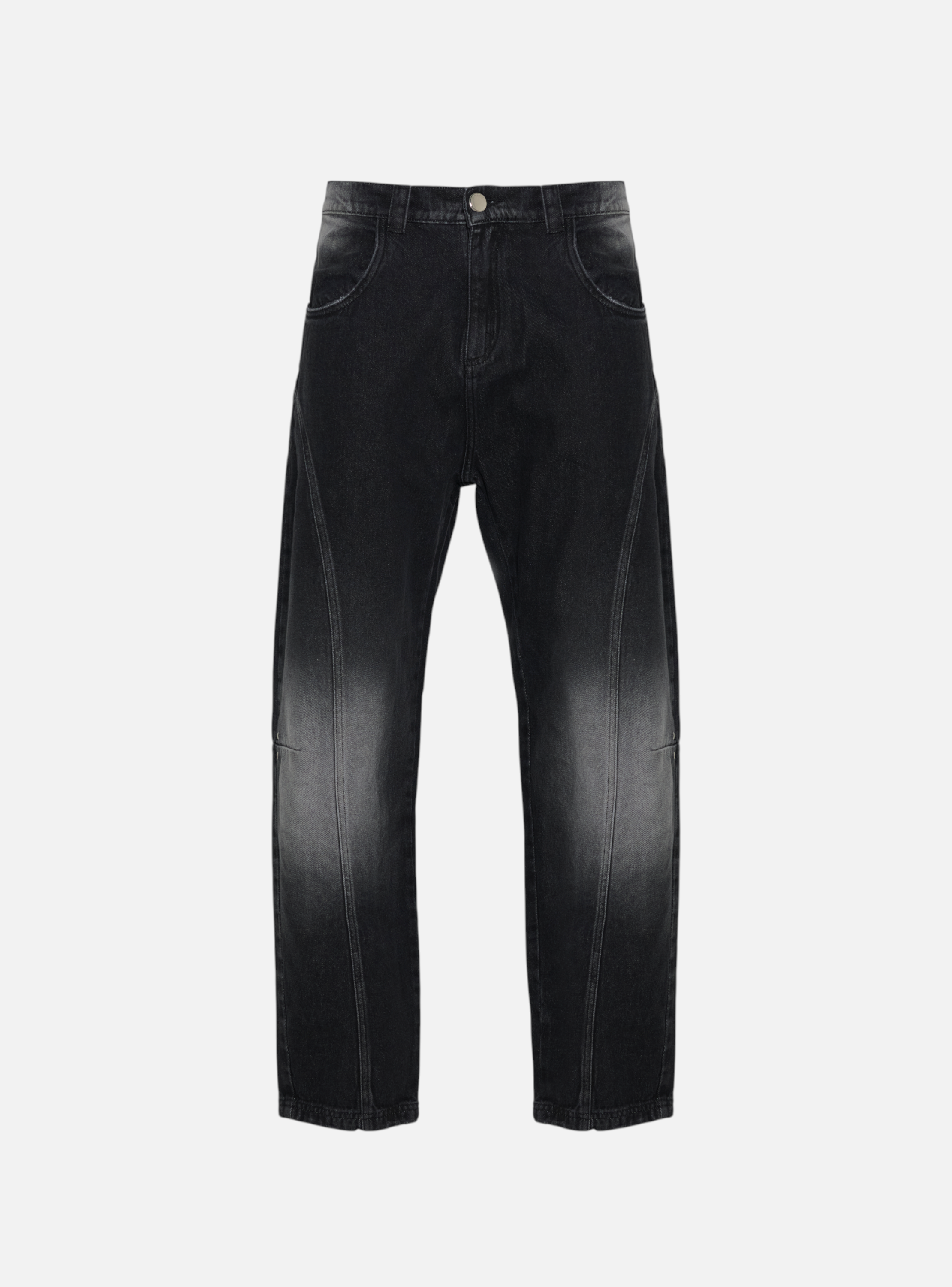 Fxckboy Relaxed System 07 dark grey washed denim jeans with technical design and faded effect.
